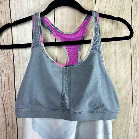 Nike Dri-fit Slim Fit Pink and Gray Chevron Racerback Tank Top - Picture 9 of 10